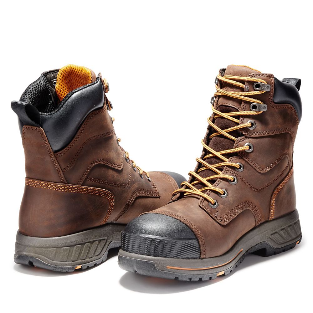 Timberland Μποτακια Εργασίας Ανδρικα Καφε/Μαυρα - Pro® Helix Hd 8\" Soft Toe - Greece 6543291-IH